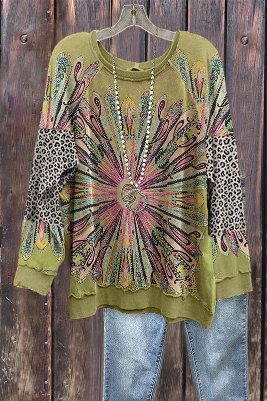 Leopard Floral Print Long Sleeve Sweatshirt