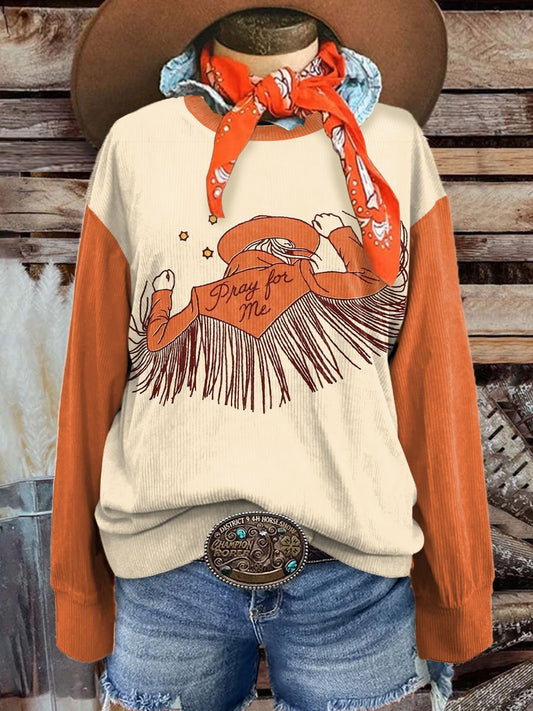 Women's Vintage Cowgirl Art Print Corduroy Sweatshirt