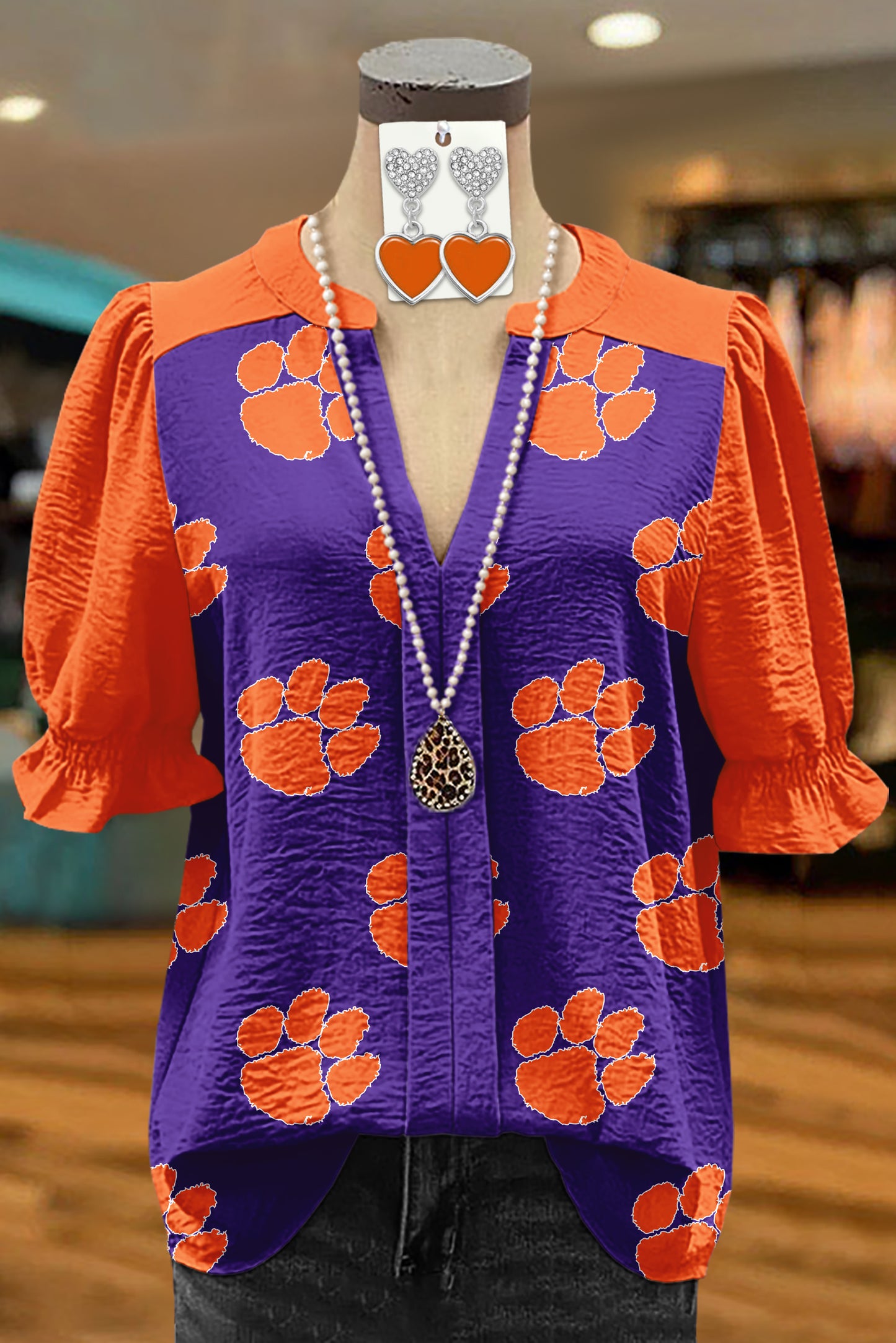 Classic Clemson Tigers Print Textured Fabric Blouse