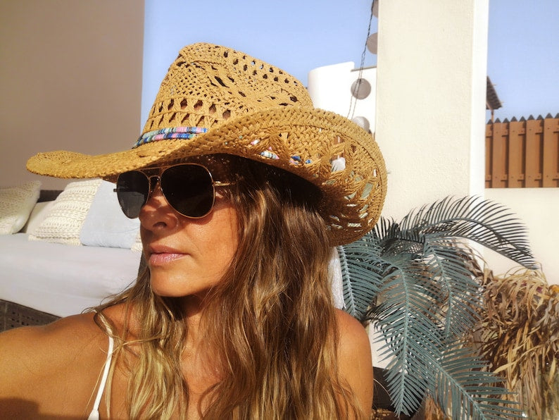 Boho cowboy hats for women, bohemian cowgirl straw hat, stetson western hats, kekugi