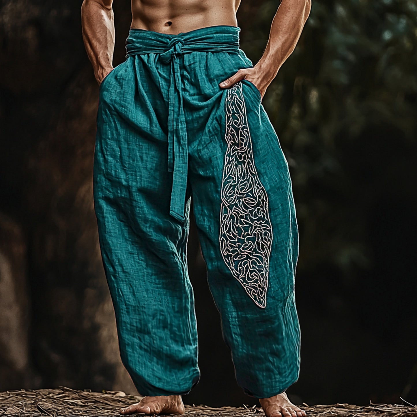 Men's Ethnic Classic Graphic Print Wide Leg Linen Harem Pants