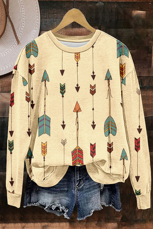 Western Aztec Arrows Print Sweatshirt