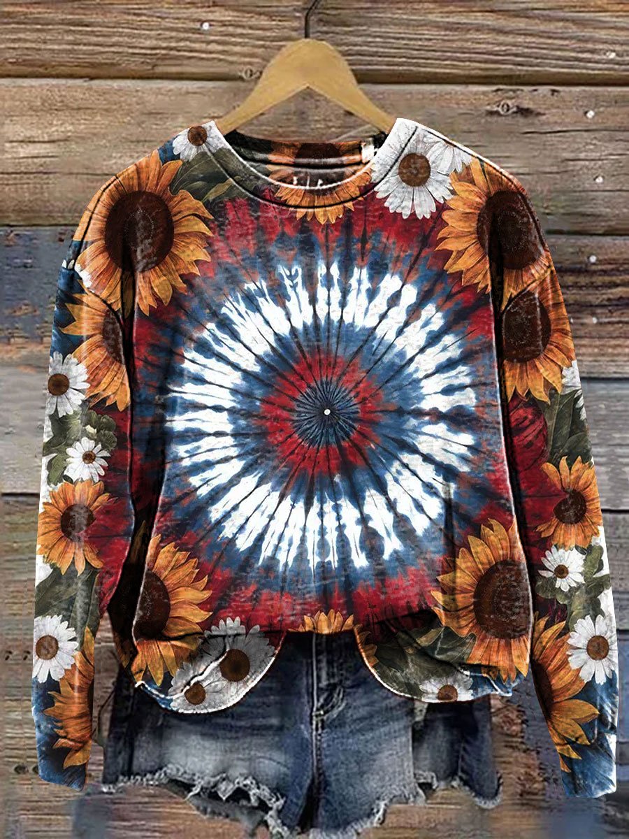 Vintage Floral Tie-Dye Art Print Casual Sweatshirt