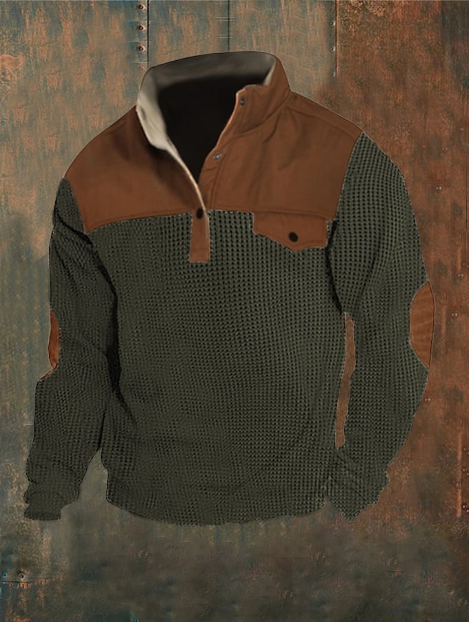 Men's Corn Kernel Button Standing Collar Pullover