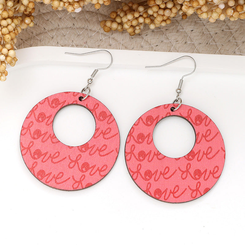 Valentine's Day Circle Love Print Earrings