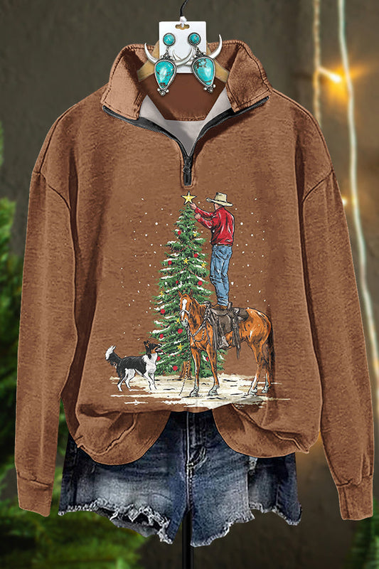 Christmas Cowdad Zipper Sweatshirt