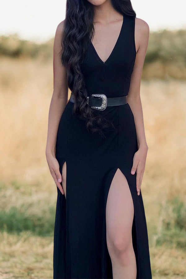 Casual V-Neck Slit Dress