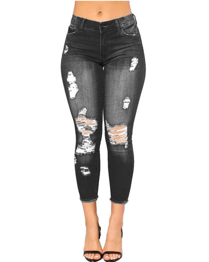 Women's Ripped Denim Cropped Pants