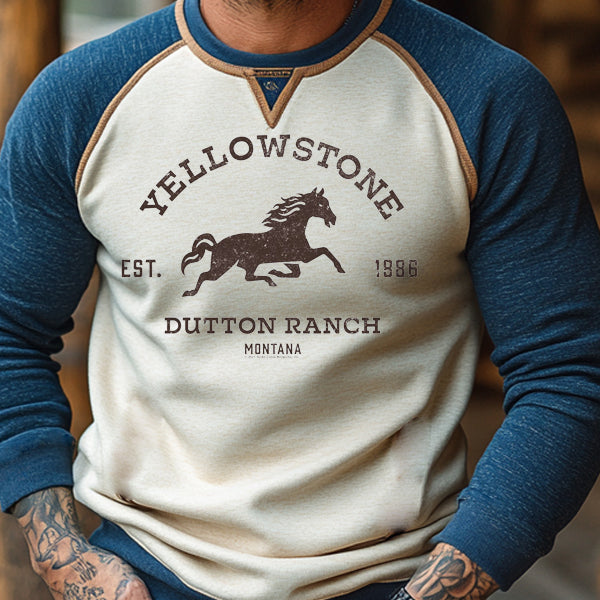 Men's Yellowstone Retro Contrast Color Print Long Sleeve T-Shirt