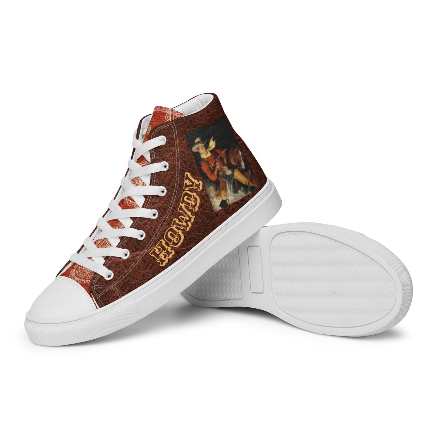 Vintage Wild West Cowboy Women__ high top canvas shoes