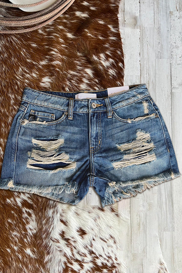 Washed Ripped Denim Shorts