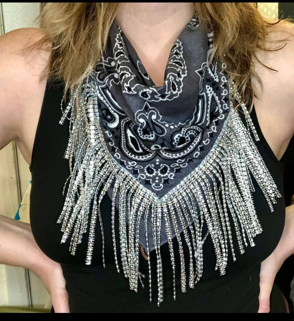 Rhinestone fringe bandana