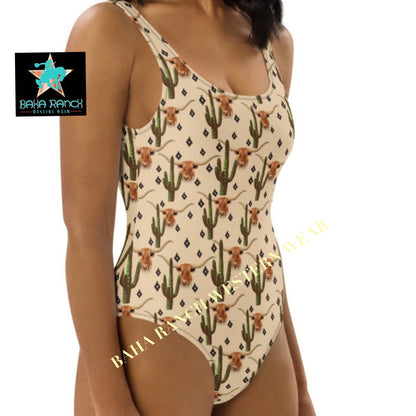 Yeehaw Longhorn Ranch Cactus One-Piece Swimsuit