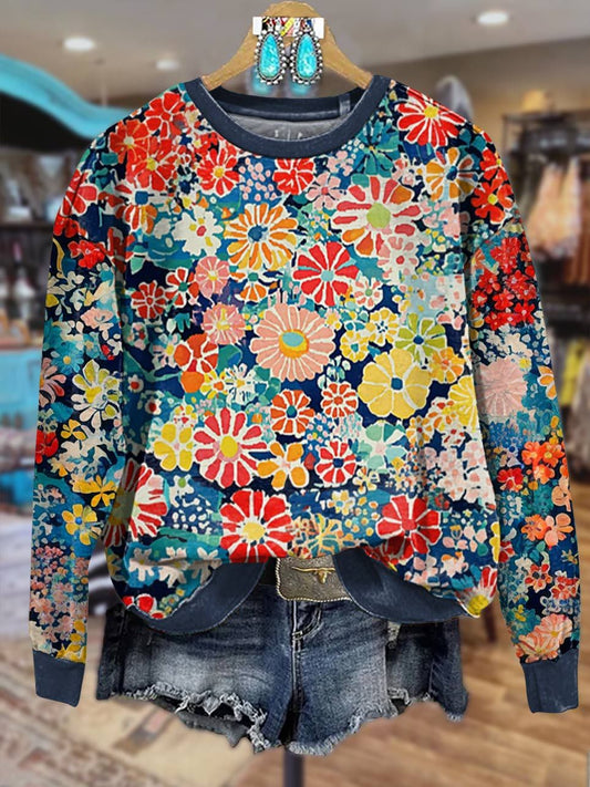 Flower Print Casual Sweatshirt