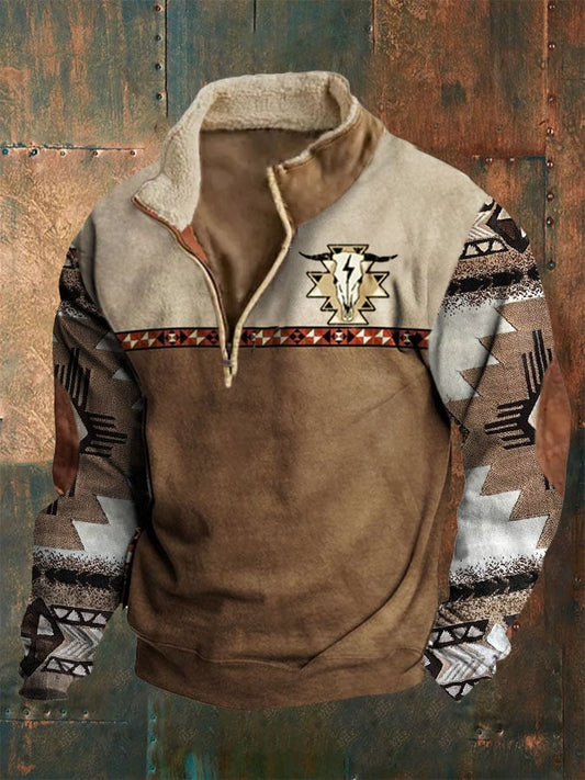 Men's Retro Contrast Ethnic Geometric Pullover Sweatshirt