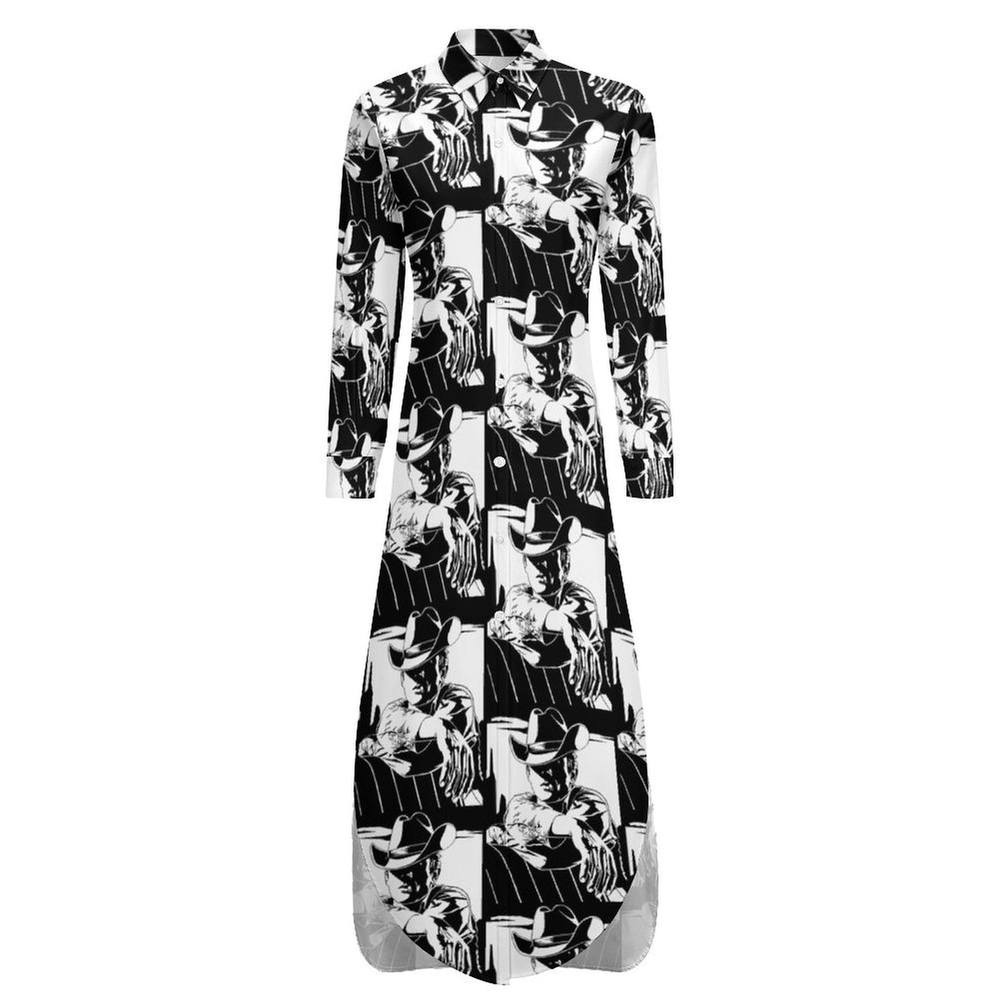 Black White Cowboy Western Duster Dress