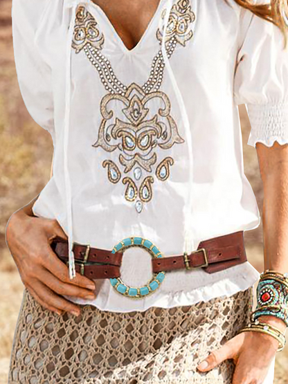 Plain Boho V Neck Regular Fit Shirt