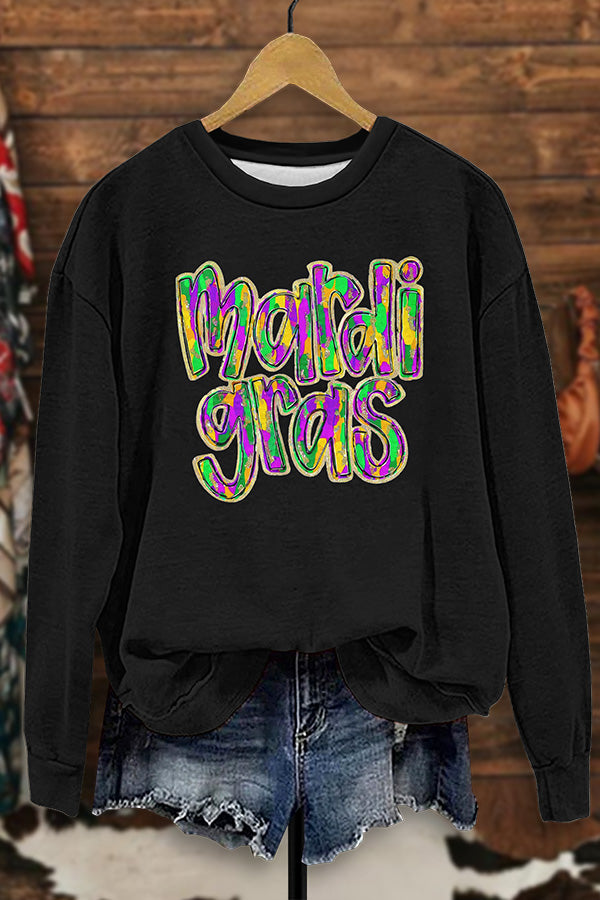 Chic Mardi Gras Graffiti Print Sweatshirt