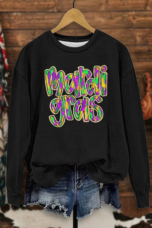 Chic Mardi Gras Graffiti Print Sweatshirt