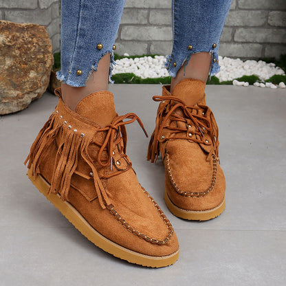 Fringed Lace-up Suede Boots