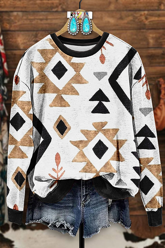 Retro Western Aztec Print Sweatshirt