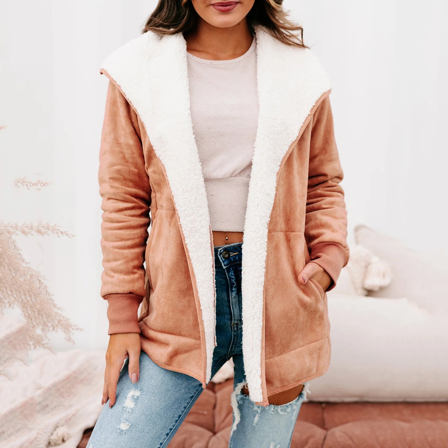 Orchard Faux Suede Sherpa Lined Coat