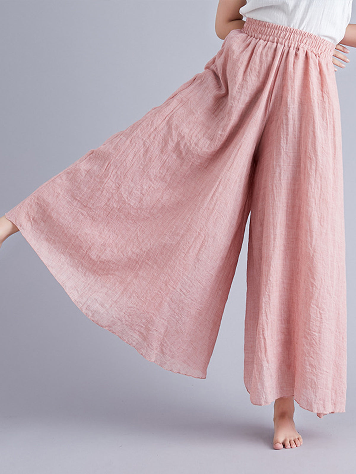 Casual Solid Elastic High Waist Wide Leg Pants