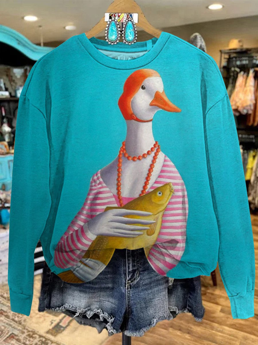 Vintage Noblewoman Duck Print Casual Sweatshirt