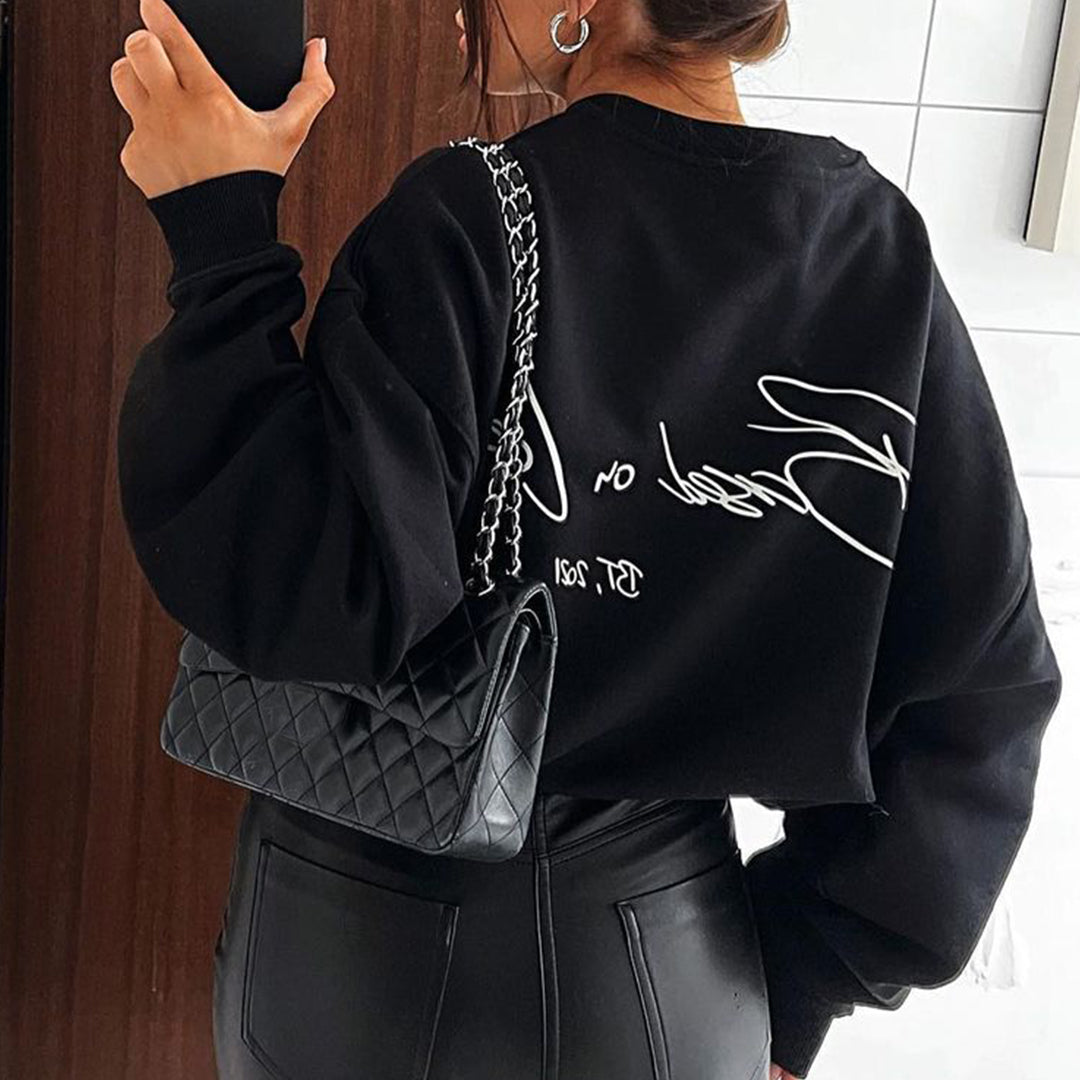 Fashion Letter Print Vintage Long Sleeve Casual Sweatshirt