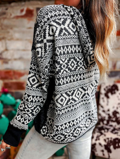 Retro Ethnic Style Knitted Hooded Sweatshirt