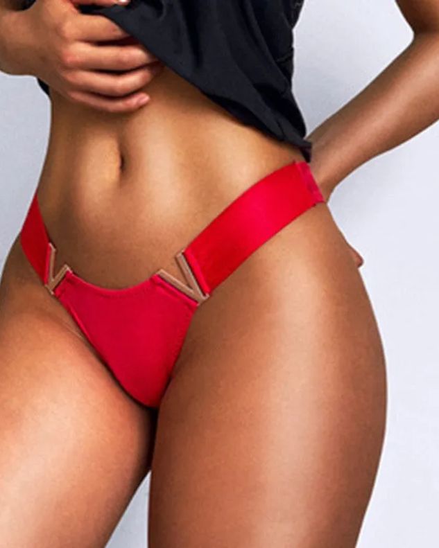 Female V Letter Solid Color Underwear