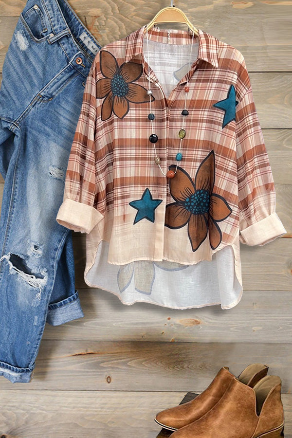 Floral Print Plaid Shirt