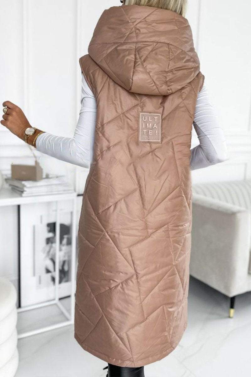 Women's Hooded Zipper Sleeveless Long Coat