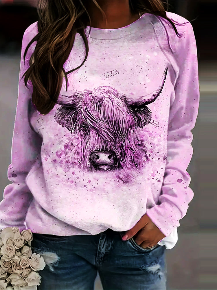 Women's Highland Plus Cow Print Casual Sweatshirt