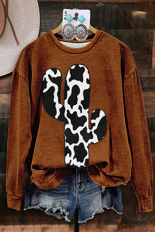 Vintage Cow Cactus Print Sweatshirt