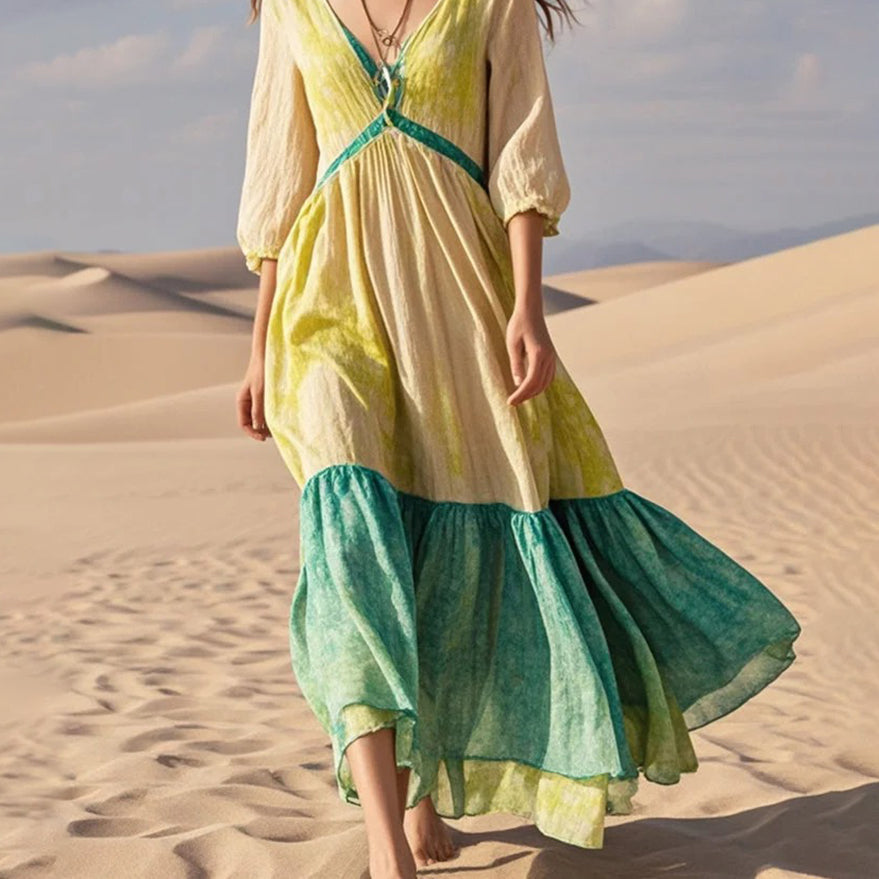 Tie Dye Patchwork Cotton Maxi Dress