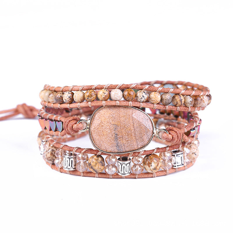 Unisex Natural Picture Stone Crystal Bohemian Bracelet