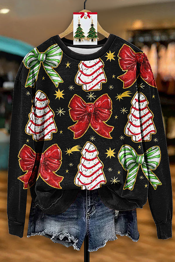 Pretty Christmas Tree Bow Print Sweatshirt