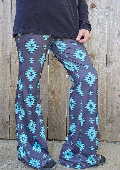 Charcoal Turquoise Aztec Flare Pants