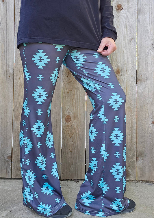 Charcoal Turquoise Aztec Flare Pants