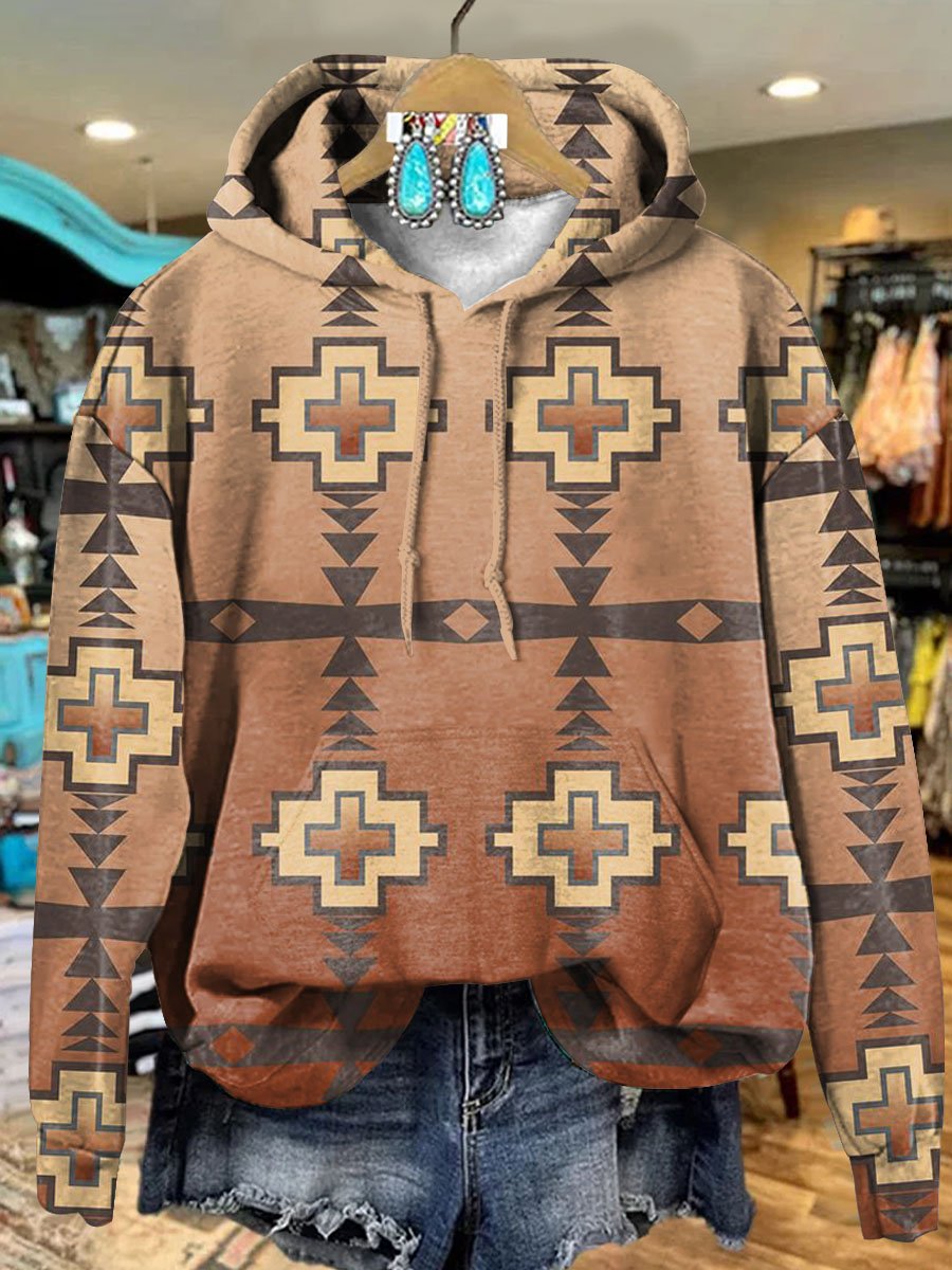 Retro Brown Gradient Geometric Cross Art Print Casual Hoodie Sweatshirt