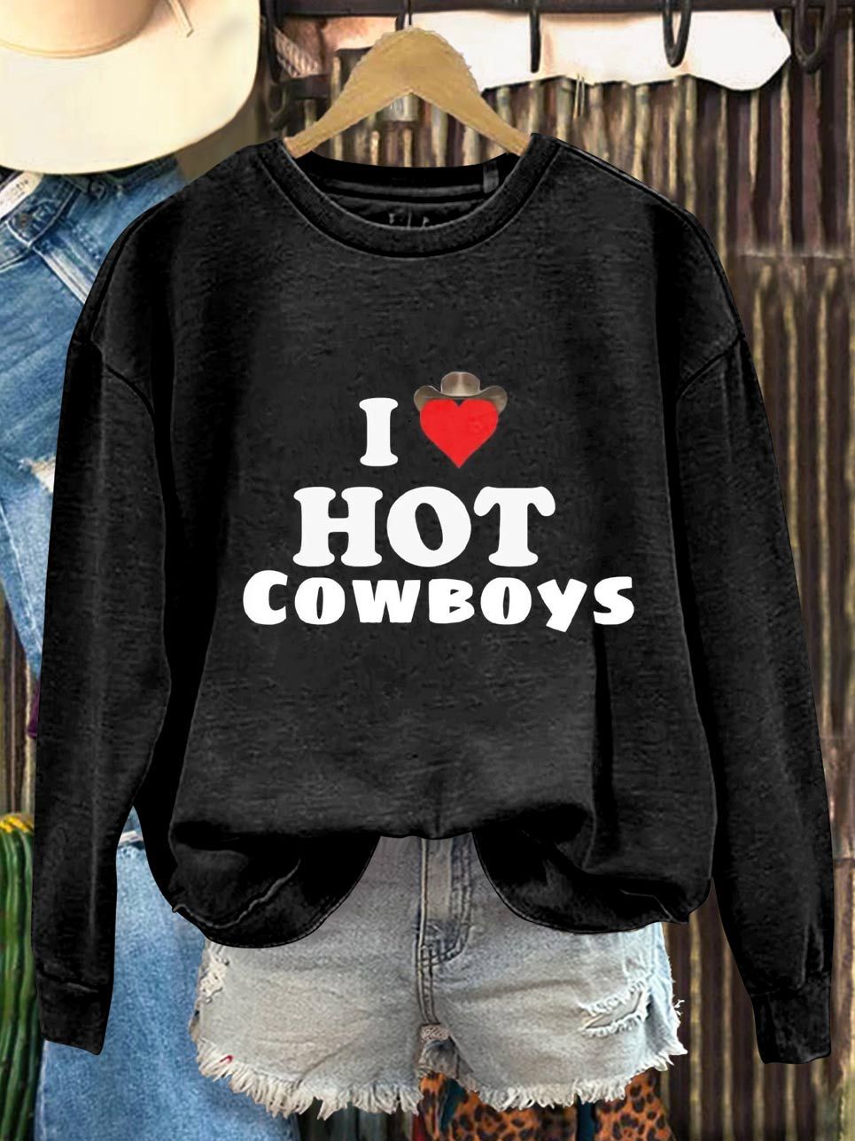 Love Hot Cowboys Print Casual Sweatshirt