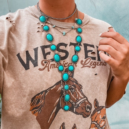 Western Turquoise Lariat Necklace