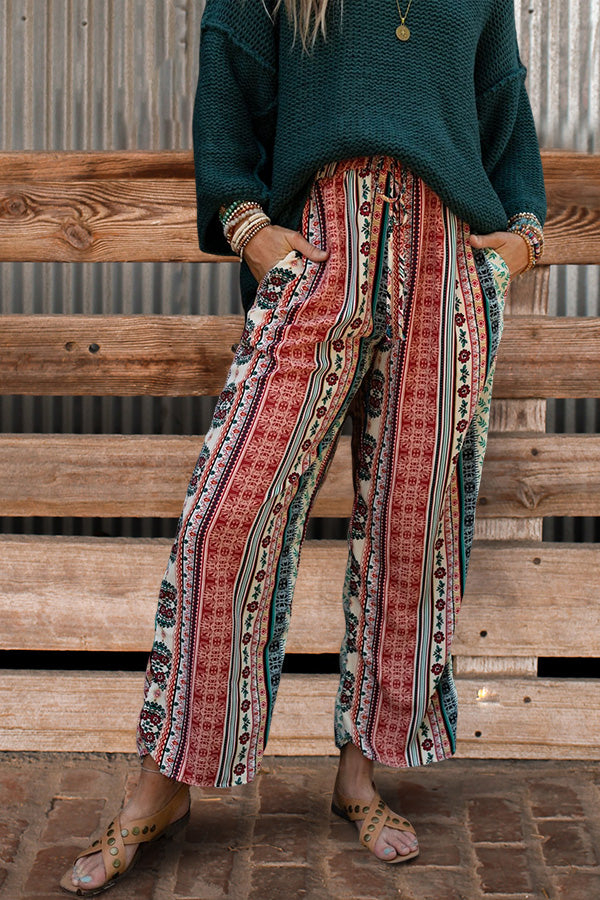 Pretty Western Print Wide Leg Trousers