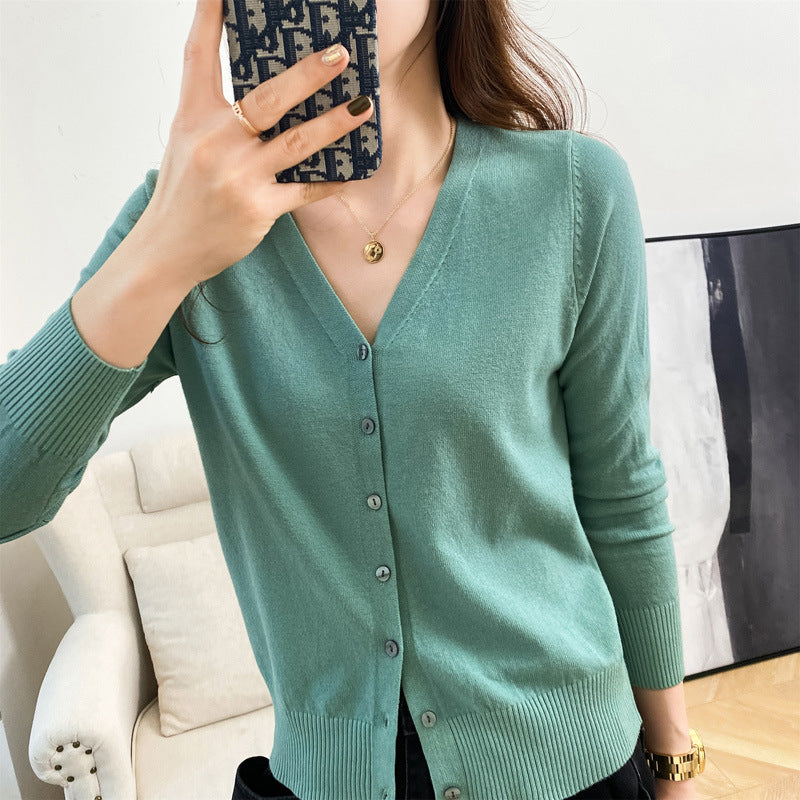 Cardigan Autumn Wear Korean Style V-neck Sweater Loose Bottoming Sweater Knitted Cardigan Women's Solid Color Short Coat