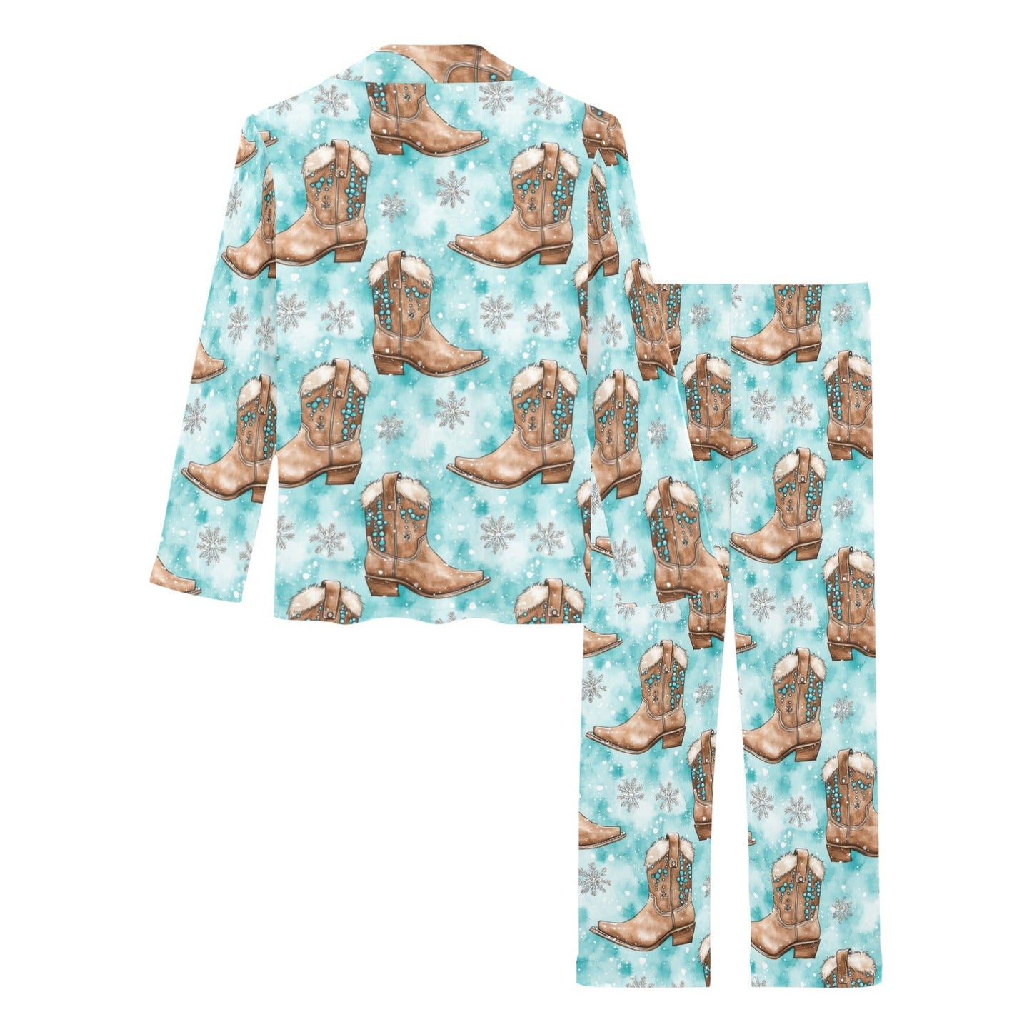 Turquoise Christmas Boots Women's Western Pajamas