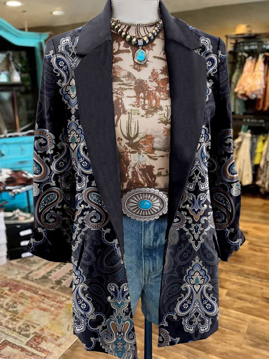 Women's Paisley Print 3/4 Sleeve Casual Blazer