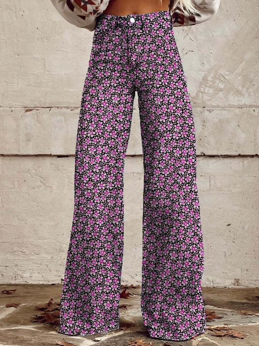 Women's Vintage Botanical Floral Wide Leg Pants