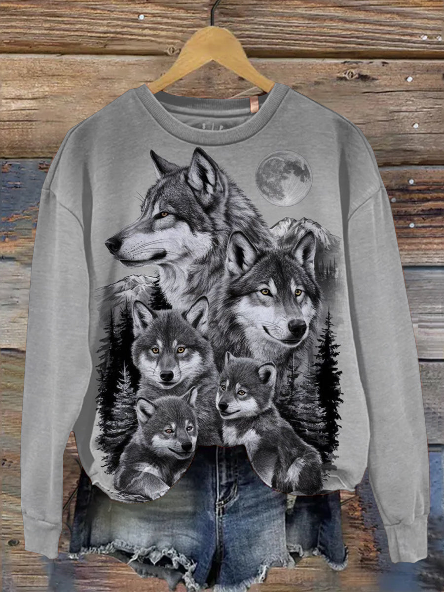 Winter Wolf Art Print Casual Sweatshirt