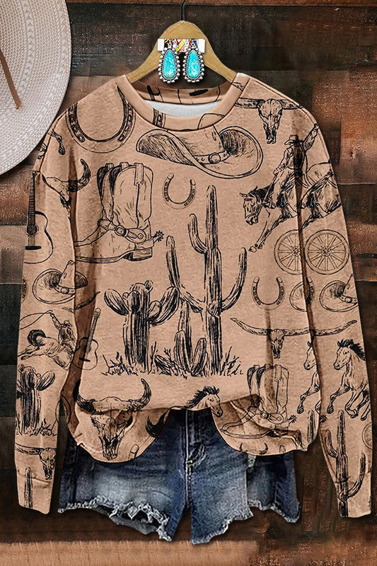 Casual Western Print Sweatshirt